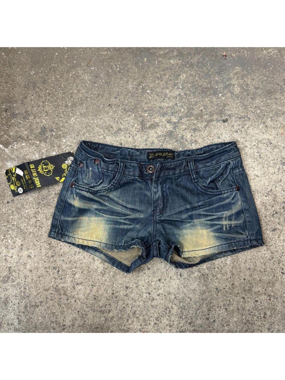 Vintage Y2K Low Rise Denim Micro Shorts Med/Dark Wash